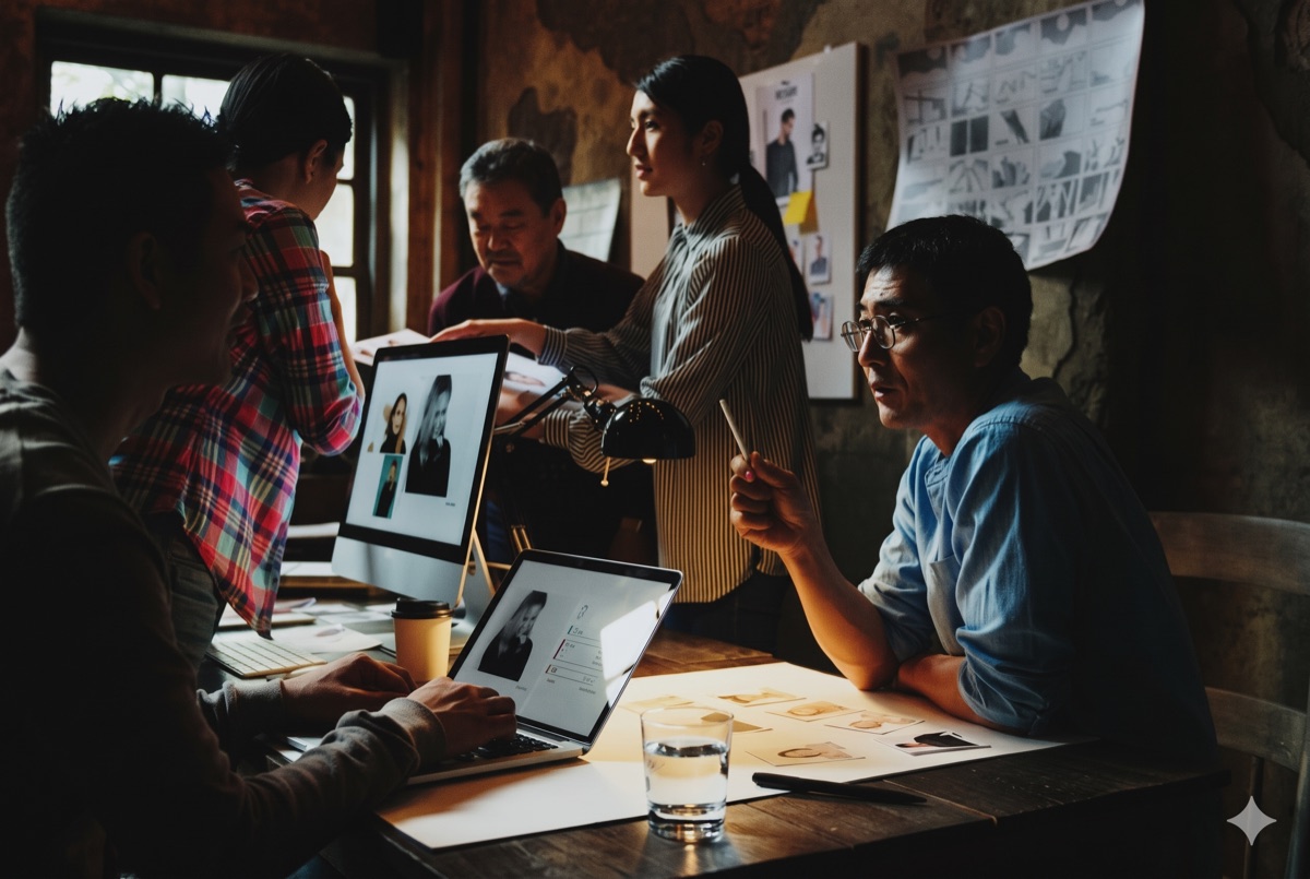 Colleagues reviewing creative work